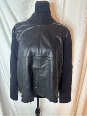 Ann Taylor Black Leather-Front Turtleneck Sweater